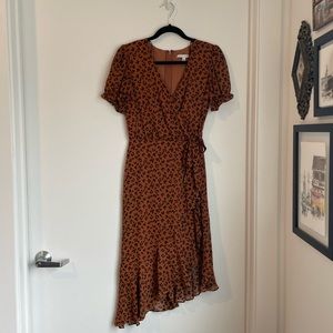 City Vibe Cheetah Print Short Cap Sleeve Ruffle Midi Dress